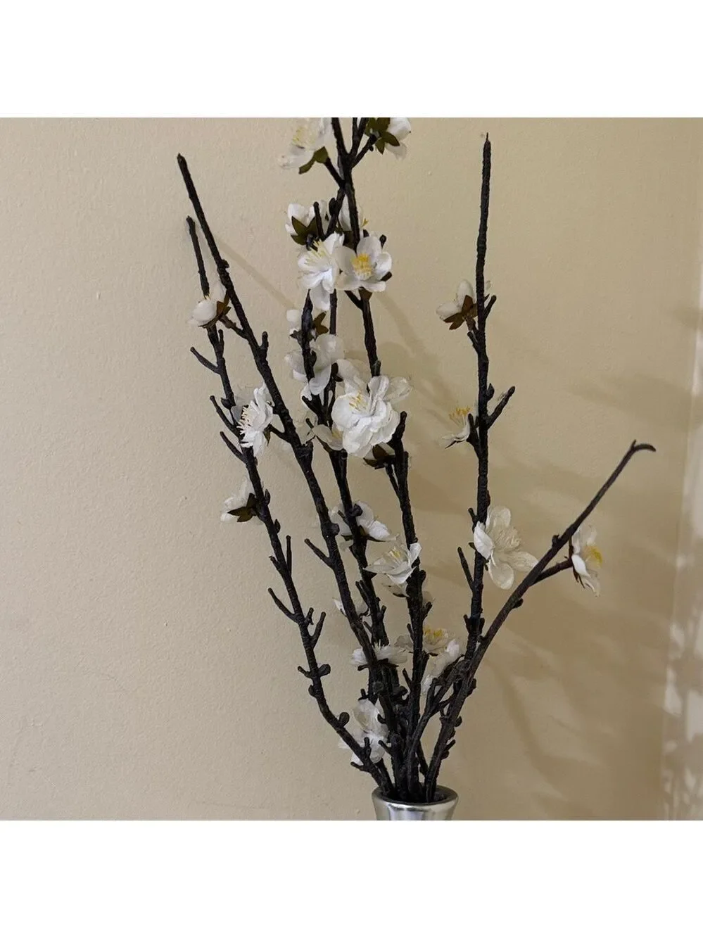 Modern Silver Vase White Floral Design | Cherry Blossoms in Silver Vase